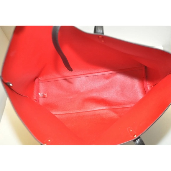 VICTORIA’S SECRET VS Tote Bag Black Faux Pebbled Leather Red Interior Large - Picture 4 of 5